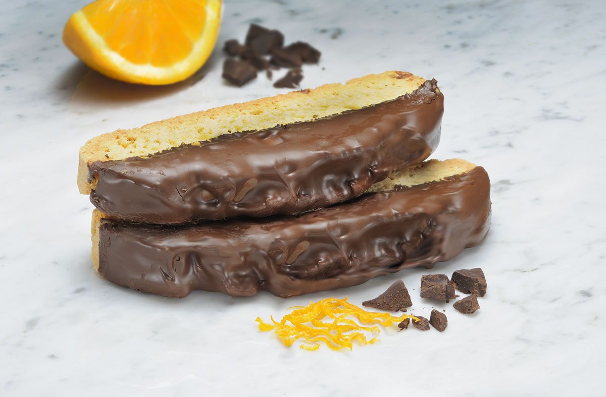 Mezzaluna Biscotti Outrageous Orange Belgian Chocolate Dipped | Dark Chocolate Belgian Chocolate Dipped Biscotti